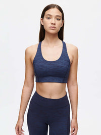 Doing Things Bra in navy with mesh backing and removable pads, perfect for high-performance activities.