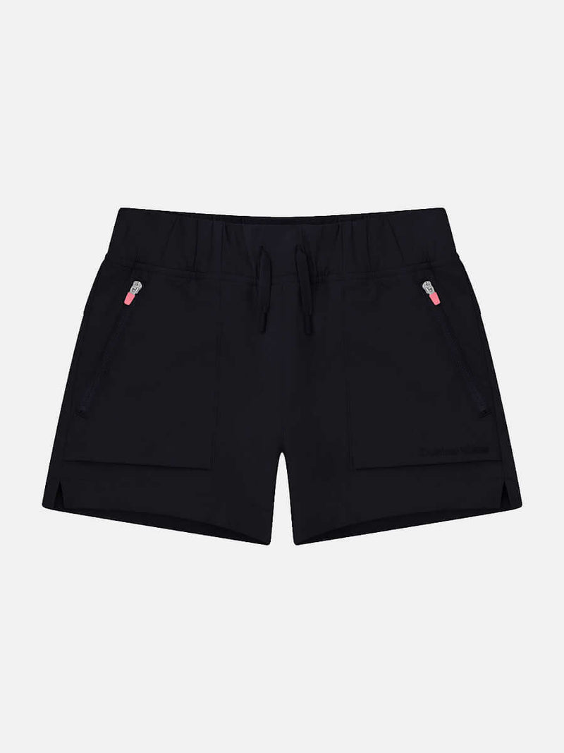 Girls RecTrek Short in black with zippered pockets and adjustable waistband for active adventures.