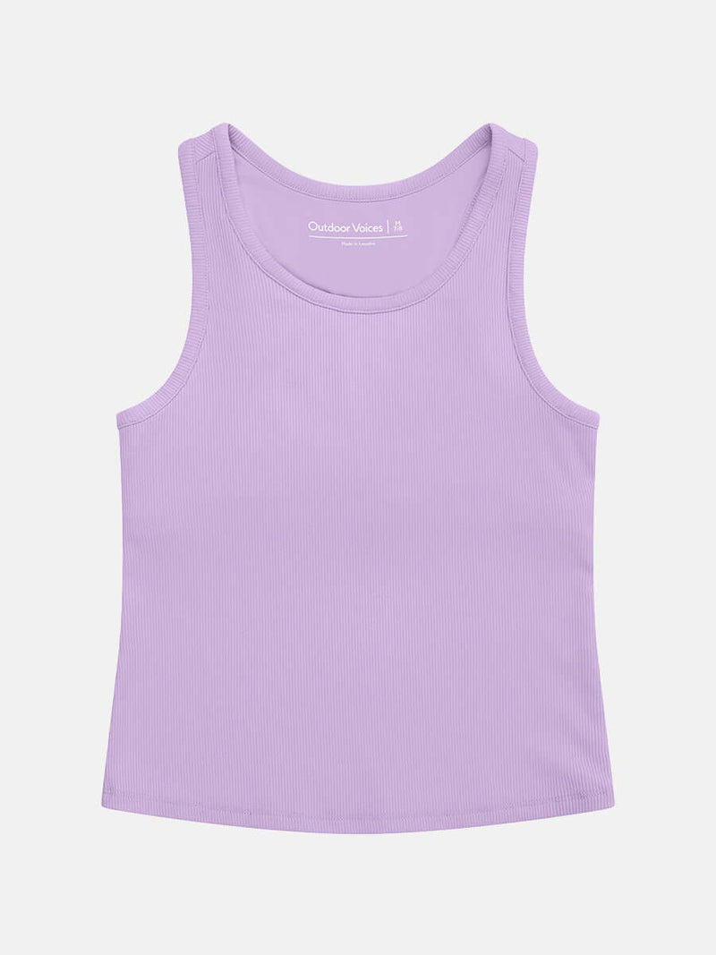 Girls Rib Tank in soft lavender color, perfect for active wear and everyday comfort.