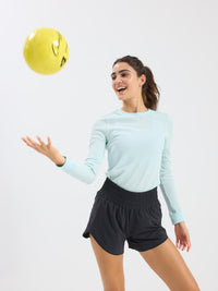 a person wearing a light blue shirt