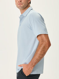 a person wearing a light blue shirt