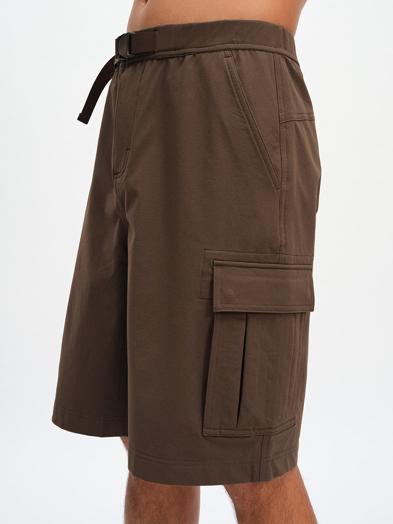 Men's RecTrek Cargo Short in Soil – side close-up of belt and cargo pocket