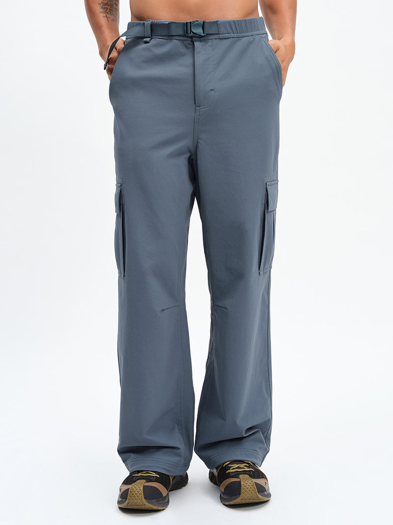 Men's RecTrek Cargo Pant in Dark Storm – front view of belted waist and legs