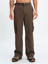 Men's RecTrek Cargo Pant in Soil – front view of belted waist and legs