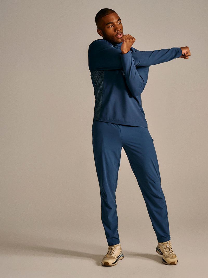 a person wearing blue pants