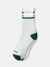 OV Club Crew Sock in white with green accents, featuring left and right indicators for easy wear.