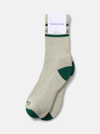 OV Club Crew Sock in light beige with green accents and 'Doing Things' print for easy left-right identification.