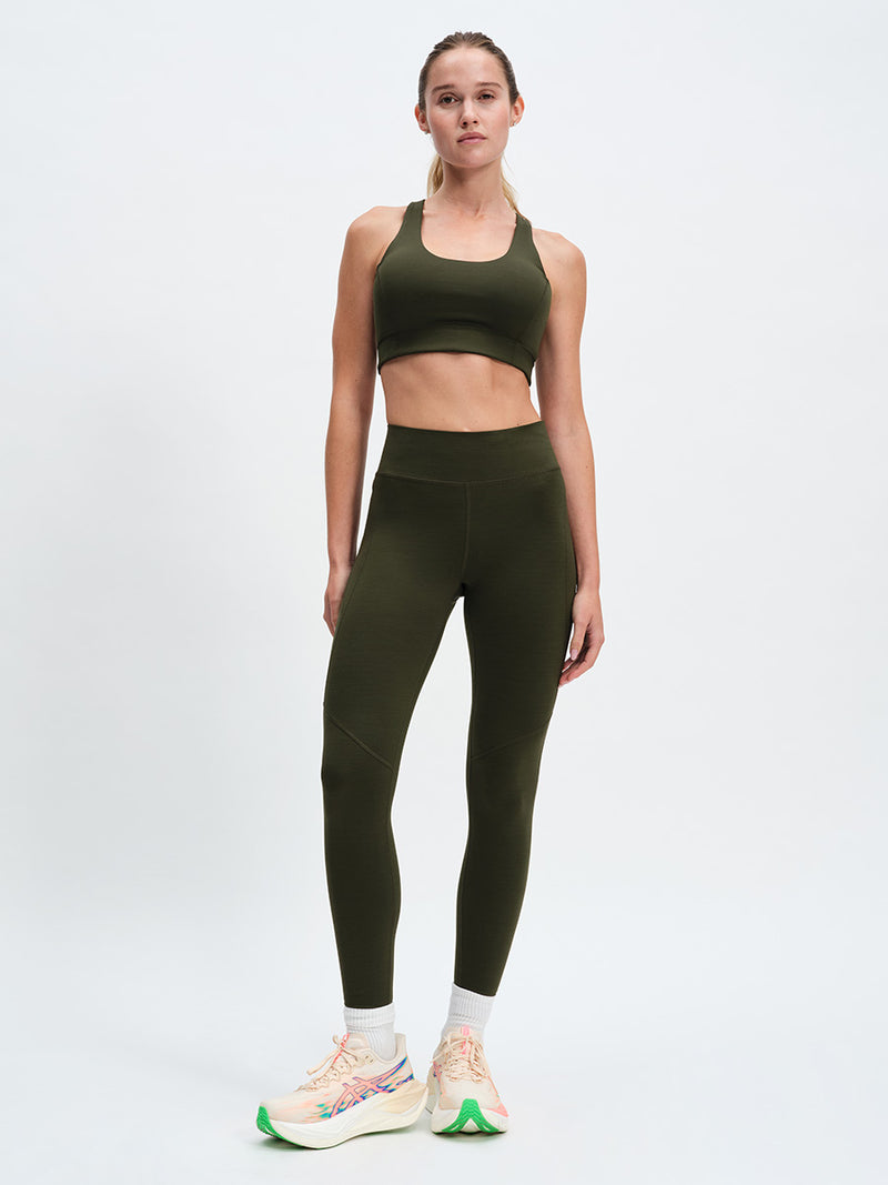 Doing Things Bra in Forest – front full-length view styled with TechSweat Core 7/8 Legging