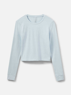 SuperForm Rib Longsleeve in soft blue, slightly cropped style for everyday wear and activity, featuring a ribbed finish.