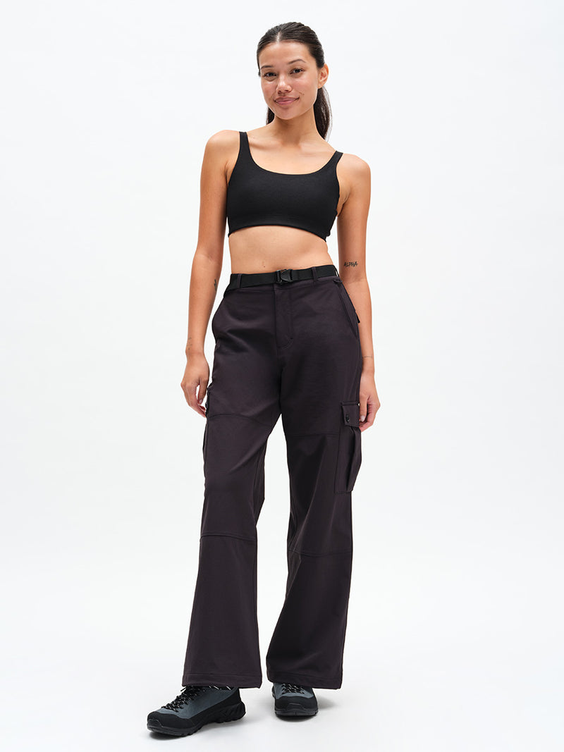 RecTrek Cargo Pant in Black – front full-length view styled with crop top