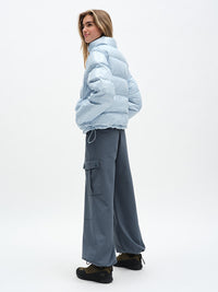 RecTrek Cargo Pant in Dark Storm – side full-length view styled with Gloss Puffer