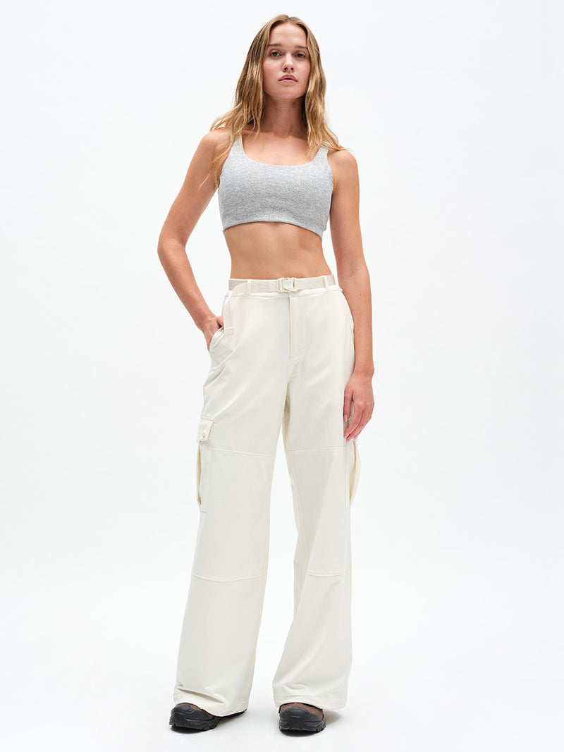 RecTrek Cargo Pant in Milkstone – front full-length view styled with crop top