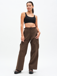 RecTrek Cargo Pant in Soil – front full-length view styled with crop top