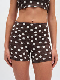 TechSweat 3.5" Short in Dark Bay Polka Dot – front close-up