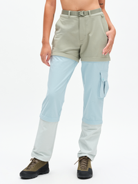 RecTrek Zip-Off Pant in Eucalyptus-Sky-Mint Dust – front view as full-length pants