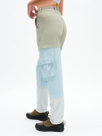 RecTrek Zip-Off Pant in Eucalyptus-Sky-Mint Dust – side view of cargo pocket and zip-off seam