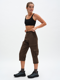 RecTrek Zip-Off Pant in Soil – side view worn at capri length