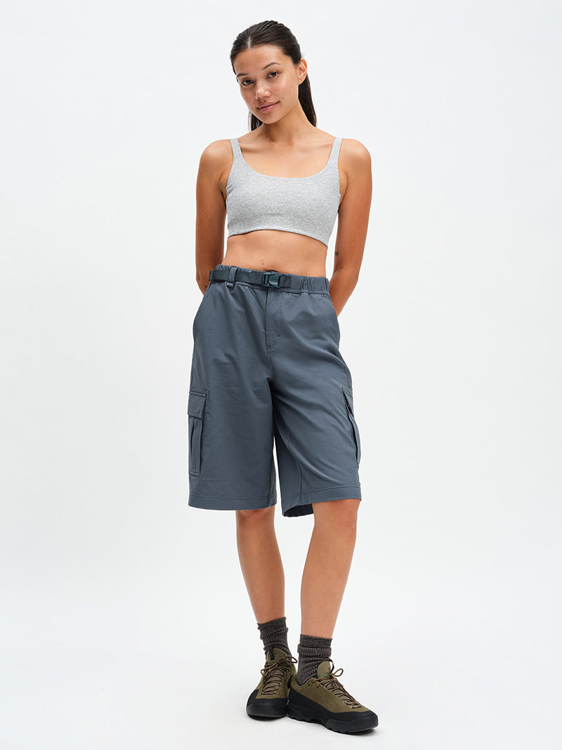 RecTrek Cargo Short in Dark Storm – front full-length view