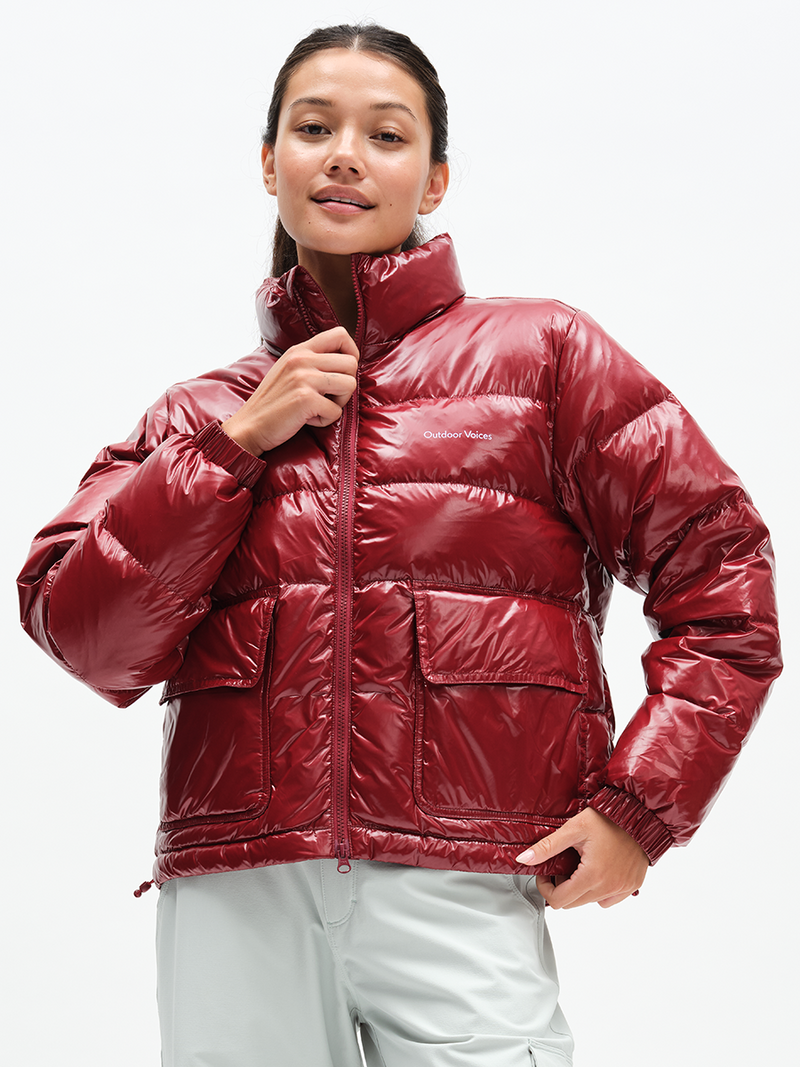 Gloss Puffer in Berry Baby – front view zipped