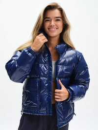 Gloss Puffer in Moonlight – front view unzipped
