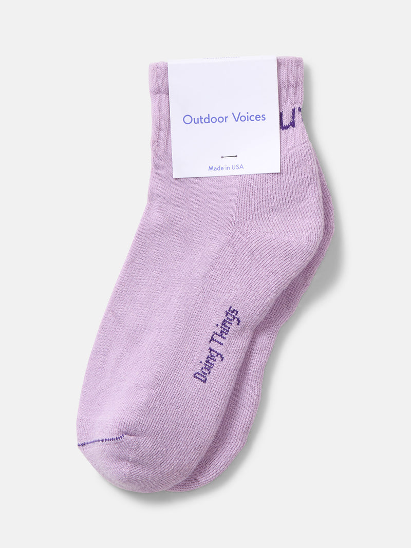 Flat lay of OV Rec Ankle Sock in Lavender, featuring a ribbed cuff and cushioned bottom.