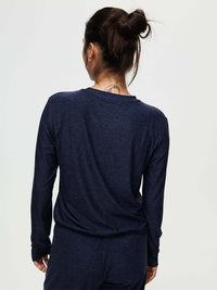 Back view of CloudKnit Boxy Longsleeve in Navy, relaxed fit ideal for lounging.
