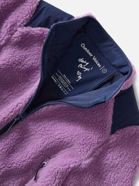 Flat lay of Candy Fleece Jacket in Purple with soft fleece texture and contrasting nylon panels.
