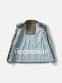 Inside view of Candy Fleece Vest in Blue, featuring breathable mesh lining and contrast Recreation branding.