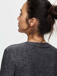 Back view of CloudKnit Boxy Longsleeve in Dark Heather Grey, with the lightweight fabric and relaxed fit.