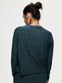 Back view of CloudKnit Boxy Longsleeve in Dark Teal, with the relaxed fit and breathable fabric.