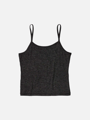 Flat lay of CloudKnit Cami in Black, featuring a slim fit and adjustable straps for everyday comfort.