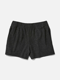 Flat lay of CloudKnit 3.5" Short in Dark Gray, featuring an elastic waistband and relaxed fit.