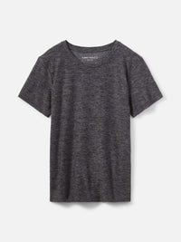 Flat lay of CloudKnit Shortsleeve in Charcoal, lightweight fabric with a hint of stretch.