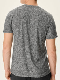 Back view of CloudKnit Shortsleeve in Heather Grey, with the soft, breathable fabric.