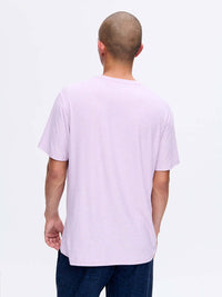 Back view of CloudKnit Shortsleeve in Light Purple, with soft, breathable fabric.