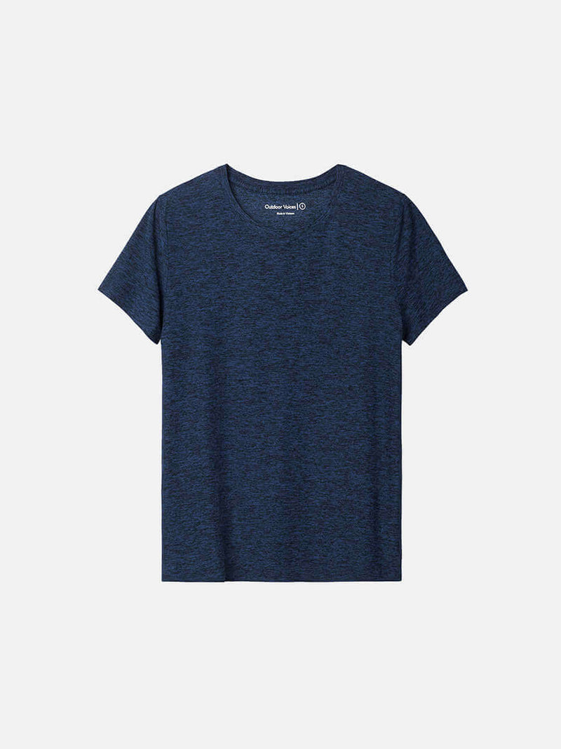 Flat lay of CloudKnit Shortsleeve in Navy, lightweight fabric with a soft texture for casual wear.