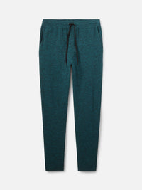 Flat lay of CloudKnit Slim Sweatpant in Dark Teal, featuring pockets and a drawstring waistband.