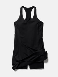 Flat lay of Doing Things Dress in Black with breathable TechSweat fabric and a sporty fit.