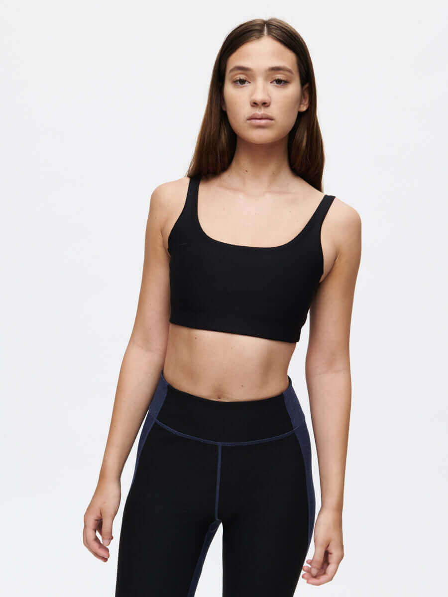 Double Time Bra in Textured Compression - Black | Outdoor Voices