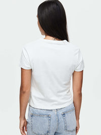 Back view of Energy Tee in White, featuring a fitted style and soft cotton fabric.