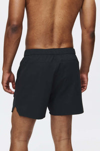 Back view of High Stride 5" Short with Pockets in Black, featuring a comfortable elastic waistband.