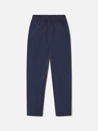 Flat lay of RecTrek 26" Pant in Navy, featuring a comfortable elastic waistband and front pockets.