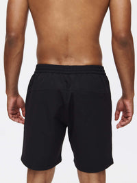 Back view of RecTrek 7" Short in Black with adjustable drawstring and zippered pockets.