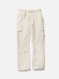 Flat lay of RecTrek Cargo Pant in Ivory, featuring utility pockets and adjustable belted waistband.