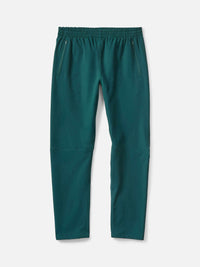Flat lay of RecTrek Pant in Deep Teal, featuring zippered pockets and a relaxed fit.