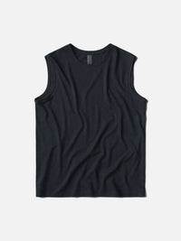 Flat lay of ThinkFast Mesh Muscle Tank in Black, with lightweight fabric for ultimate comfort.