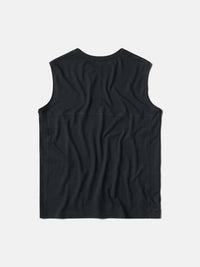 Back view of ThinkFast Mesh Muscle Tank in Black, featuring relaxed armholes for easy movement.