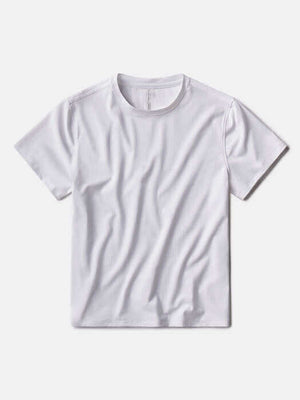 Flat lay of ThinkFast Mesh Shortsleeve in White, featuring breathable fabric for moisture management.