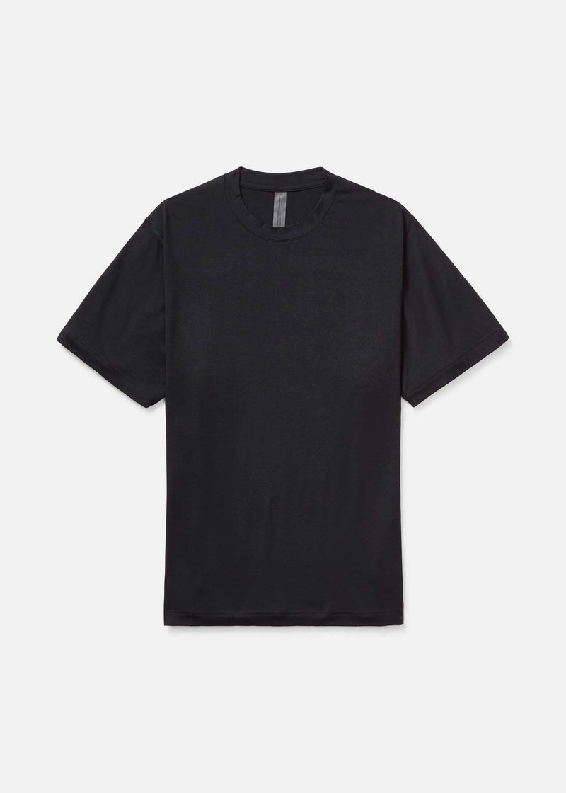 Flat lay of ThinkFast Vent Shortsleeve in Black, featuring a breathable design for active performance.