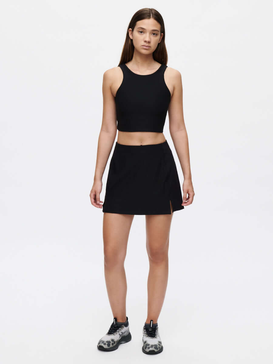 Venus Crop Top in Textured Compression - Black | Outdoor Voices